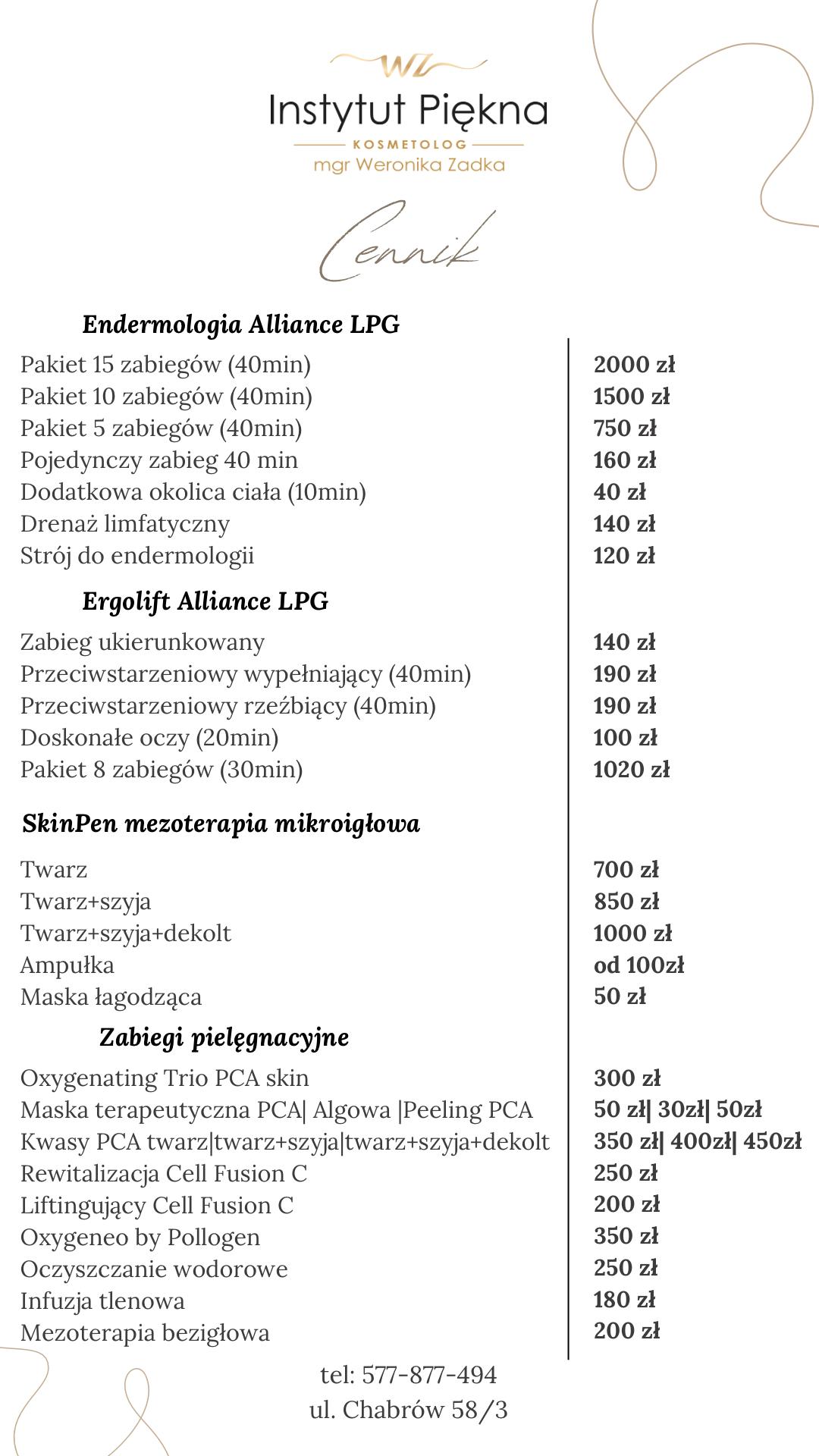 Kosmetyczka Opole - Cennik 1